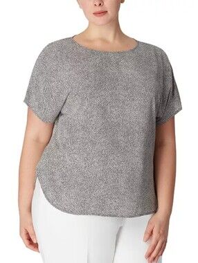 NWT Anne Klein Bateau Neck Black and White Speckled Short Sleeve Blouse 2X